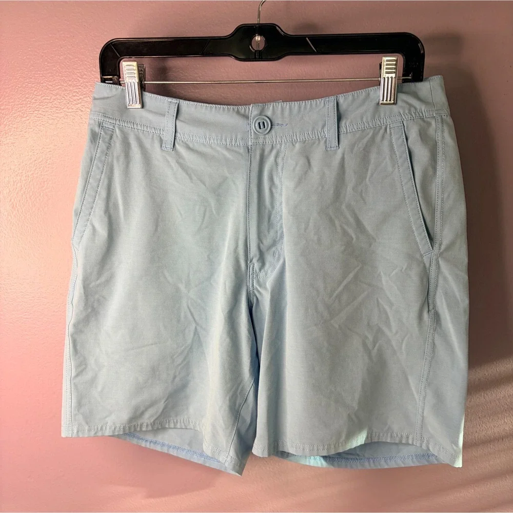 Huk Mens‎ Light Blue Performance Fishing Shorts Size 30 Utility Pockets Summer